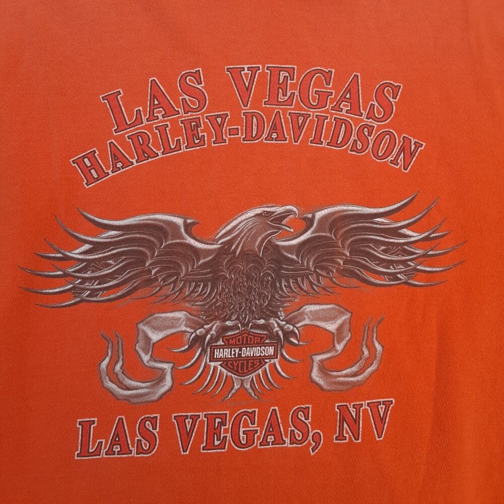 Vtg Y2K Harley Davidson Motorcycle T Shirt Bald Eagle Las Vegas Orange Men’s XL